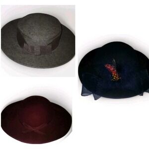 Bollman Geo W Vintage Wool Doeskin Felt  Hat Feather USA Lot Of 3 Navy Gray Wine